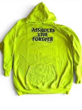 ASSHOLES LIVE FOREVER Neon Yellow Graphic Hoodie XL Streetwear 100% Cotton